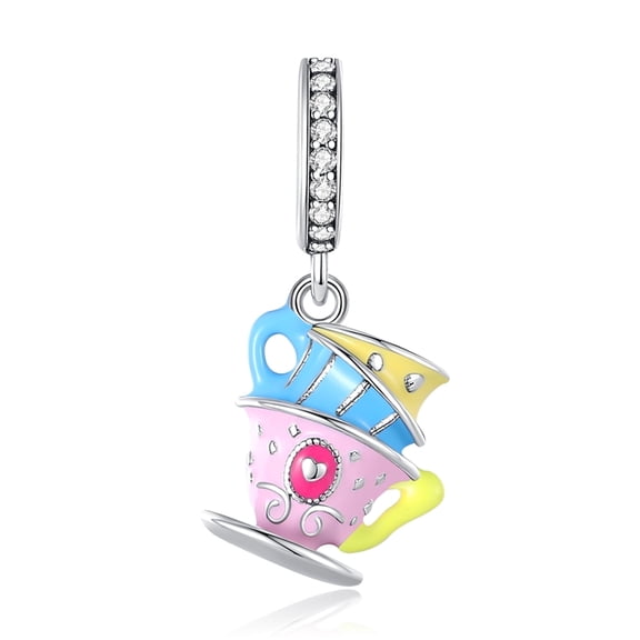 ROSIANNA 925 Sterling Silver Color Enamel Tea Cups Dangle Charm For Womne's Bracelets