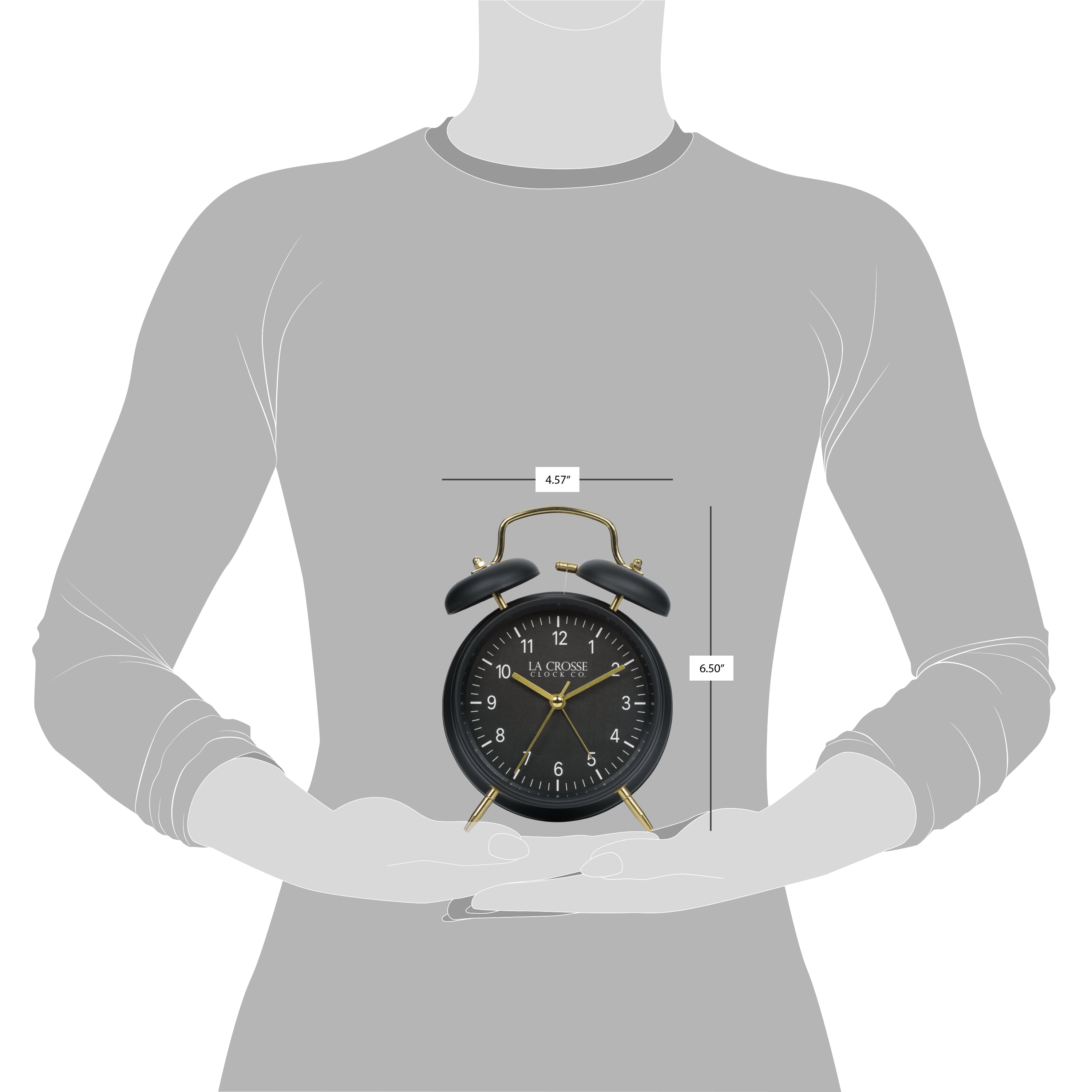 La Crosse Modern Black and Gold Twin Bell Analog Quartz Deep Sleep Alarm Clock