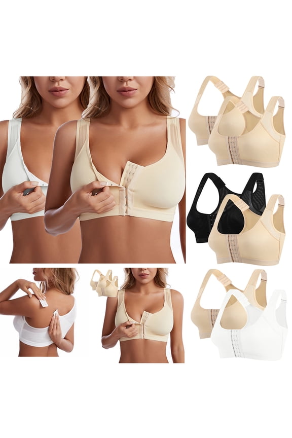 Front Closure Post Surgery Compression Bras for Women Plus Size Mastectomy Bra with Adjustable Straps Wirefree Bras 2025