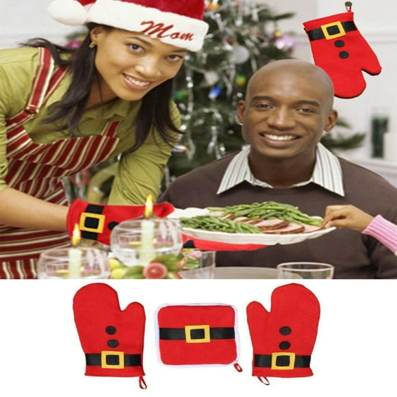 TIMIFIS Insulation Pad Santa Claus Insulated Mitts and Insulated Pads Kitchen Baking Insulated Set Oven Flannel Insulated Mitts Insulated Pads Christmas Tree Ornaments with Lanyard Home Decoration