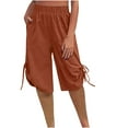 thumbnail image 5 of Fashion Womens Casual Solid Color Waist Elastic Loose Straight Wide Leg Half Shorts Pants With Pocket With 5" Inseam Drawstring Linen Blend Short, 5 of 6