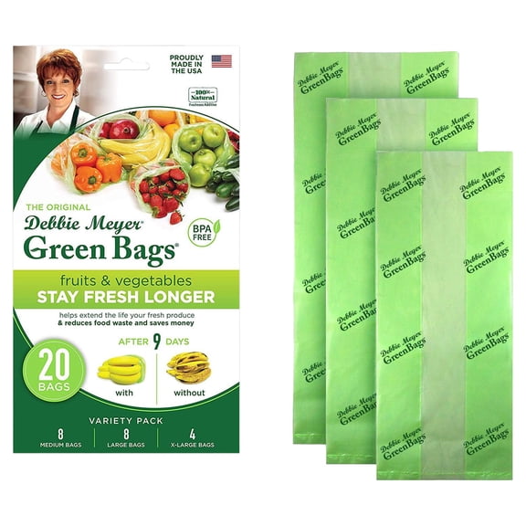 Debbie Meyer GreenBags, Keeps Fruits, Vegetables, and Cut Flowers, Fresh Longer, Reusable Storage Bag, 20-Pack