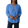 thumbnail image 2 of Delliss Women's 3/4 sleeve V Neck Cotton Linen Solid Color T-shirt Top S-2XL, 2 of 9