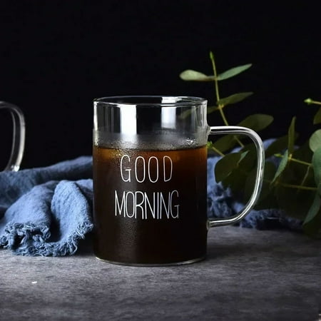 

500ml Good Morning Glass Mug Coffee Milk Breakfast Cup Tumbler with Handle Transparent Drinkware Household Gift for Children Set