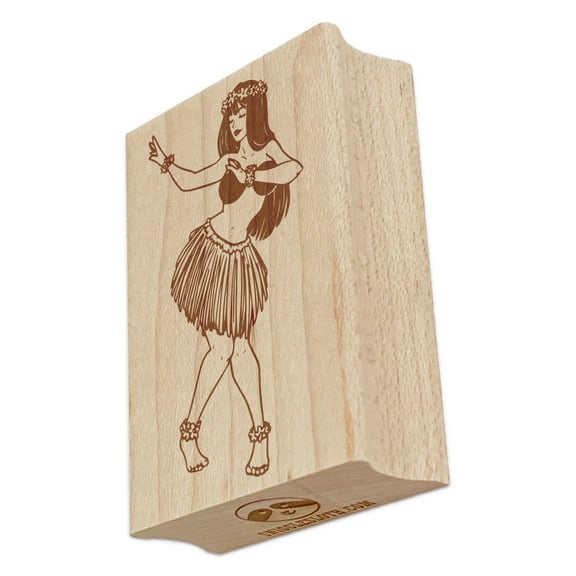 Dancing Hula Girl Hawaii Rectangle Rubber Stamp Stamping Scrapbooking Crafting - Small 1.7in