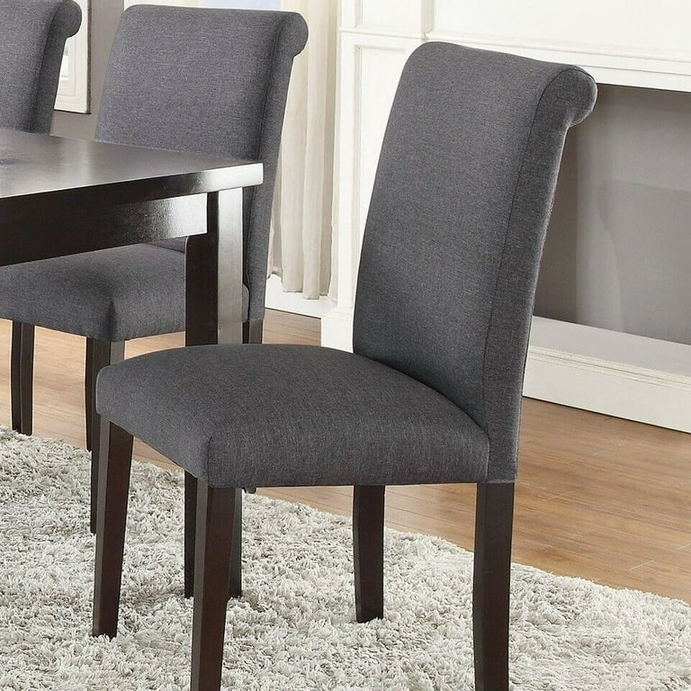 Dining Room Set of 4 Side Chairs Parson Style Contemporary Look Blue Grey Polyfiber Chairs Cushion Seats Kitchen Dining
