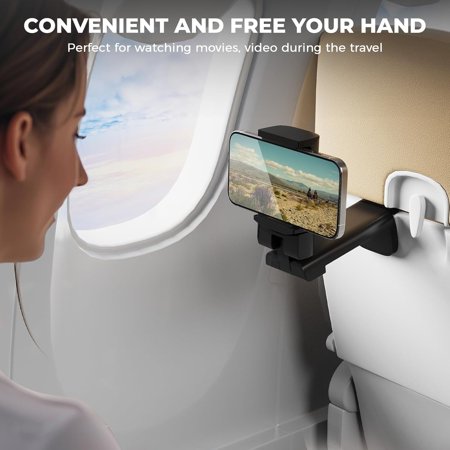 PYYAN-Airplane Phone Holder Dual 360° Rotation Plane Phone Holder Travel Essentials for Long Flight Desk Tray Compact Cell Phone Mount w/ Durable Automatic Spring Clamp Phone Gadget for Long Tri