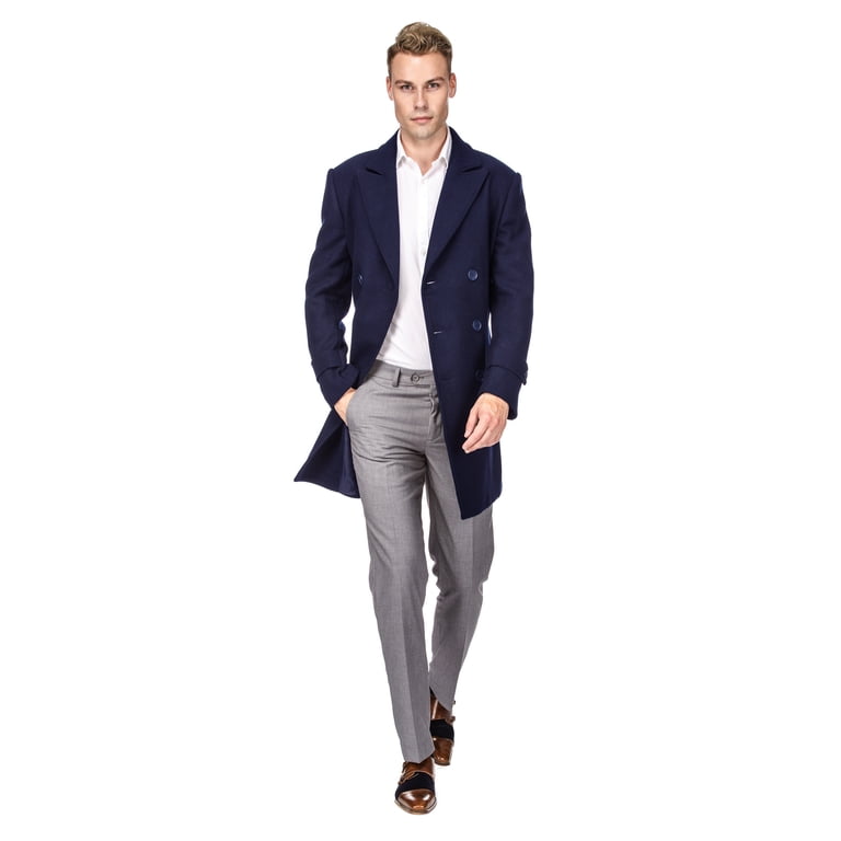 pea coat with dress shirt Braveman Men's Big & Tall Double Breasted Pea Coat Wool Blend Dress Peacoat