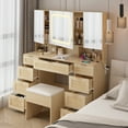 thumbnail image 4 of Ktaxon Large 47.24" Makeup Vanity Table Set with Hidden Storage, 9-Drawer Dressing Table, Bedroom Makeup Table, Natural, 4 of 11
