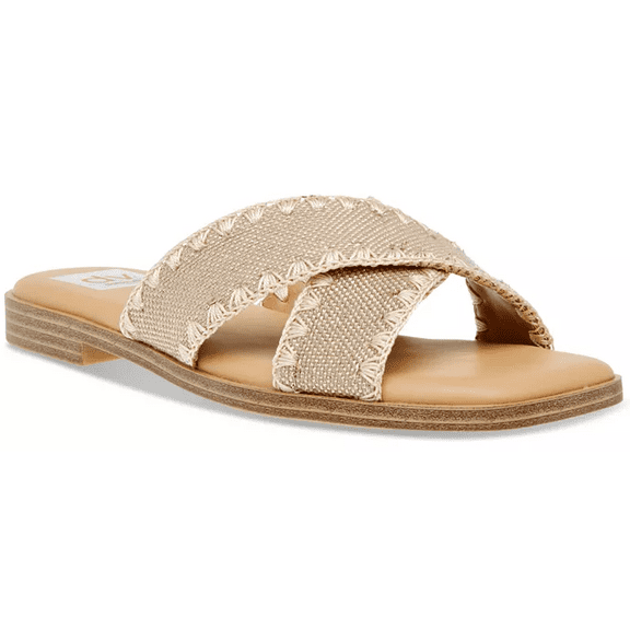 DV Dolce Vita GOLD RAFFIA Women's Miguel Crisscross Flat Slide Sandals, US 9 M