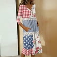 thumbnail image 4 of 4th of July Dresses for Women 3/4 Sleeve V-Neck Button Down A-Line Midi Patriotic American Flag Dress Casual Summer Beach Vacation Sundress with Pockets, 4 of 7