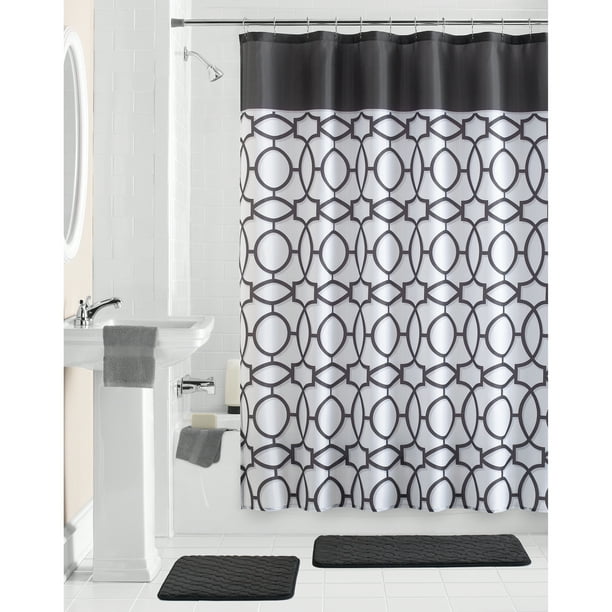 Geometric Polyester Shower Curtain Set, Homemade Shower Curtain Weights