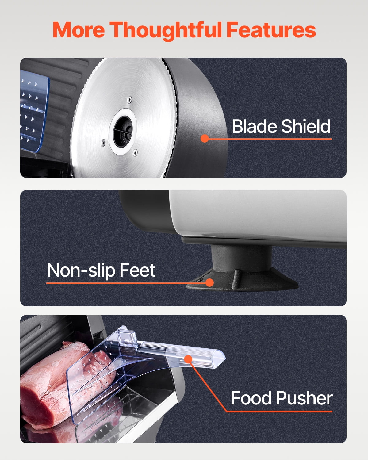 VEVOR Meat Slicer, 7.5 inch Electric Deli Food Slicer, 180W Meat Cutter with two Premium SUS420 Blades, 0-0.6 inch Adjustable Thickness,Food Slicer Machine for Meat,Hard Bread and Cheese,Home Use