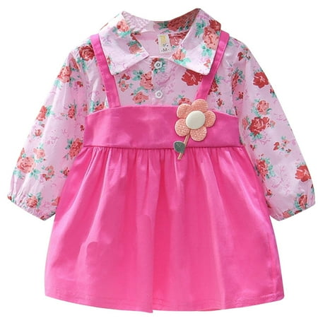 

Toddlers Girls Baby Spring Children Japanese Mori Flower Printed Suspenders Stitching Princess Dress Spring Autumn Child Sundress Streetwear Kids Dailywear Outwear