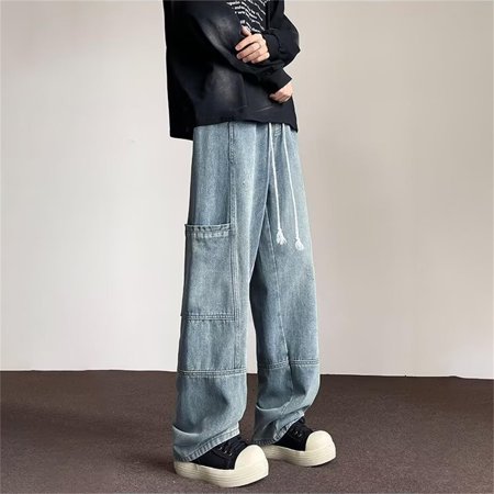 MHFRRA Baggy Jeans Men Men s Hop Jeans Spring Autumn Japanese Loose Straight Casual Wide Leg Mop Long Pants Size L