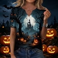 thumbnail image 4 of Domuza Womens Halloween Shirts Casual V Neck Short Sleeve Holiday Henley T-Shirts Fall Funny Novelty Graphics Retro Button Up Pullover-B 3XL, 4 of 6