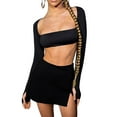 thumbnail image 2 of Liacowi 2pcs Women Sexy Bodycon Mini Skirt Set Slim Long Sleeve T Shirt Crop Tops + Split Short Skirt Clubwear, 2 of 5