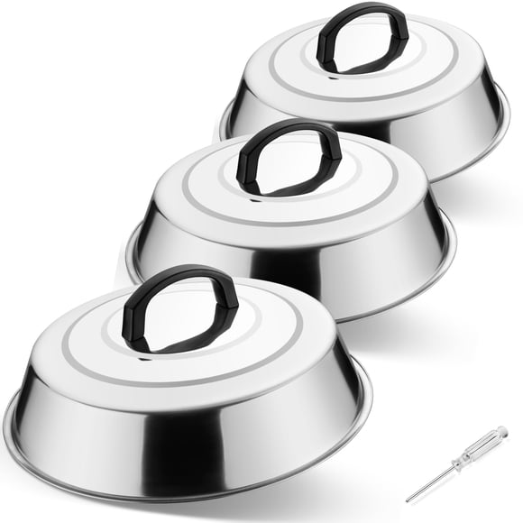 30cm Basting Cover for Griddle, Leonyo 3 Pack Cheese Melting Dome, 12Inch Stainless Steel Wok Lid Steamer Dome BBQ Accessories for Indoor/O