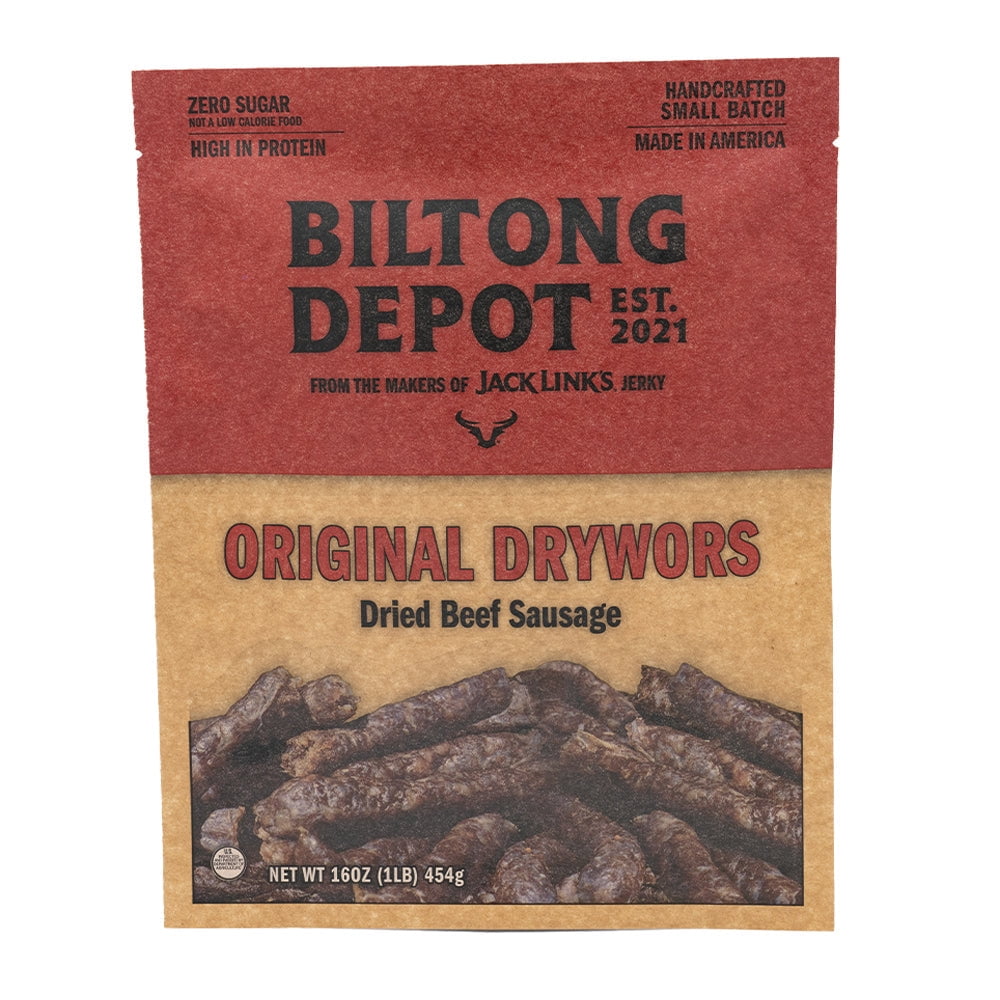 Biltong Depot Original Drywors (1 pound): High Protein Snack, No Sugar, Natural Dried Beef Sausage Stick
