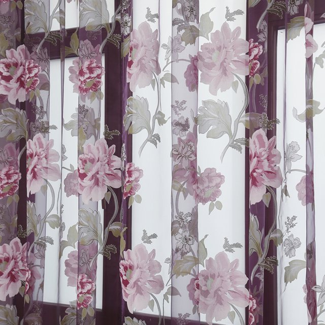 Cortinas de tul de peonía para sala de estar, ventana floral, cortina transparente (púrpura) Likrtyny Libre de BPA