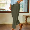 thumbnail image 6 of ibuvkizy Womens Casual Cotton Linen Pants Fall Winter Trousers 2025 Drawstring Elastic Wasit Cropped Leg Pants Solid Wide Leg Lounge Pants Army Green,L, 6 of 7