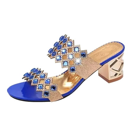 

Luiyenes Women Sandals Sequin Beads Slippers Sandals Thick Heel One Foot Open Toe Fish Mouth Sandals Casual Fashion Sandals