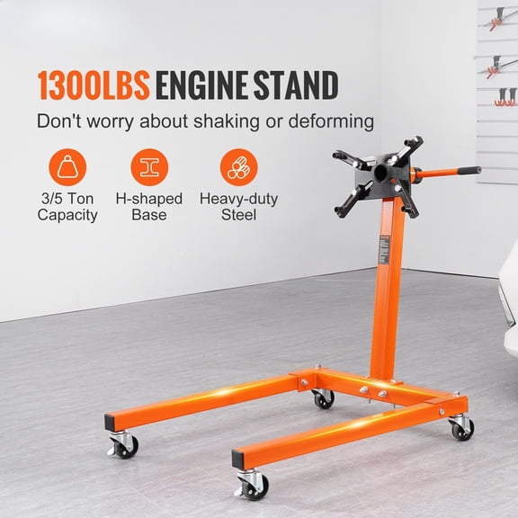 1300 lbs (3/5 Ton) Heavy-Duty Rotating Engine Stand with 360-Degree Adjustable Head, Cast Iron Engine Hoist Dolly, 4 Swivel Casters & 4 Adjustable Arms, for Vehicle Maintenance & Auto Repair