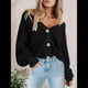 thumbnail image 4 of Suéter de Punto Grueso Abierto para Mujer, Larga, Botones, Cárdigan Corto Holgado, Abrigos de Abrigo. Negro XL, 4 of 9
