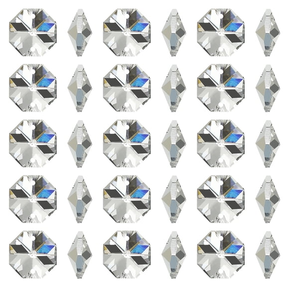 Uxcell K9 Crystal Octagon Beads 2 Holes Pendants, 100 Pack 14mm Chandelier Prisms Parts Ornaments Hanging Beads for DIY Arts Crafts Decoration, Electroplating Silver