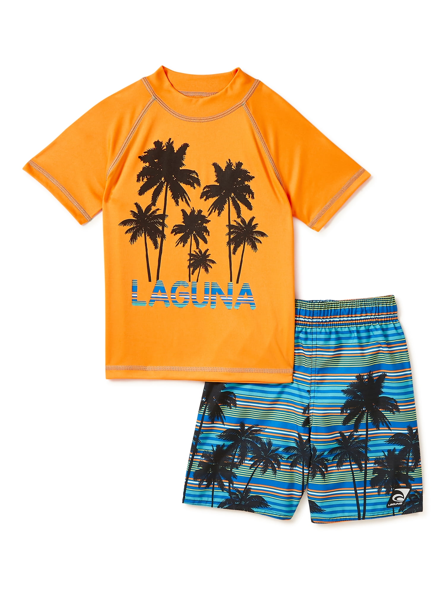 Laguna Boys Part Palm Rash Guard & Swim Trunks, 2-Piece Set, Sizes 4-7 ...