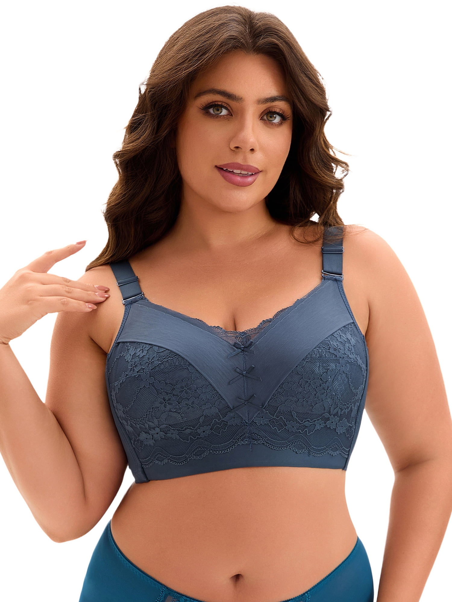 DARING DIVA Women's Full Coverage Bra Hem Wide Straps Wirefree Bralett Dark Blue 36 B