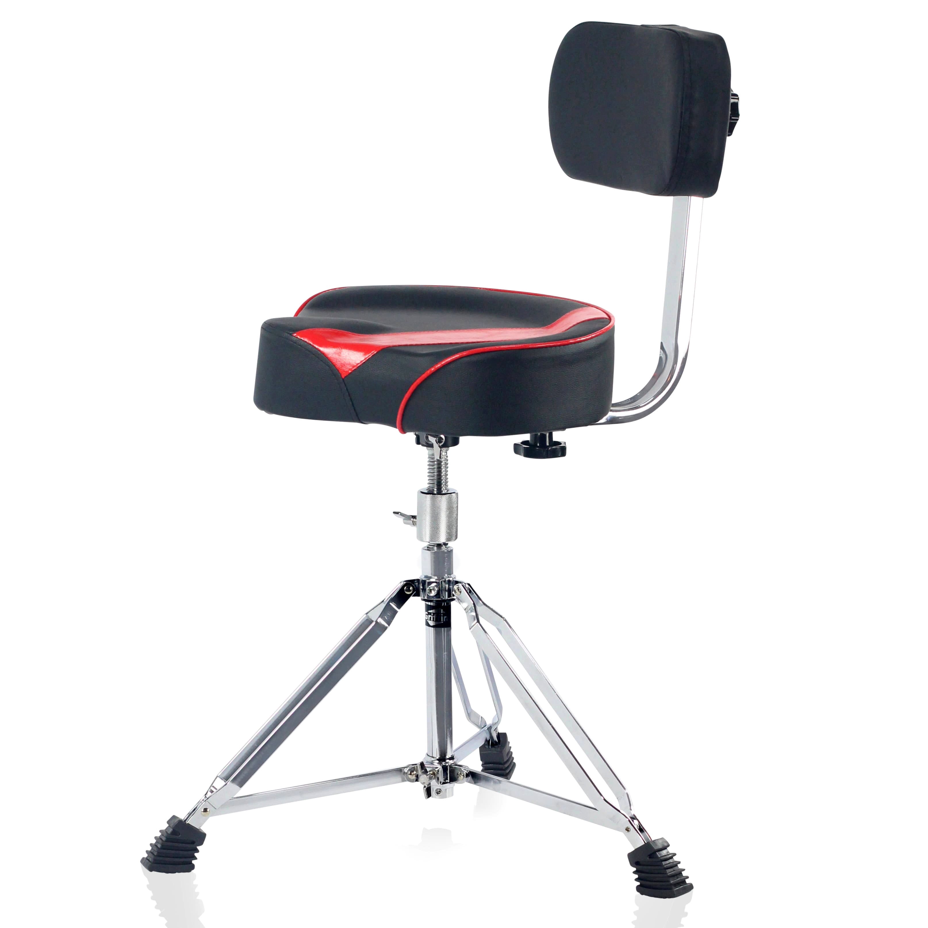 Griffin Drum Throne with Backrest Support Saddle Style Padded Leather Drummer Motorcycle Biker Seat Swivel Adjustable Height Music Drum Chair Musicians Guitar Stool Percussion Tractor Top