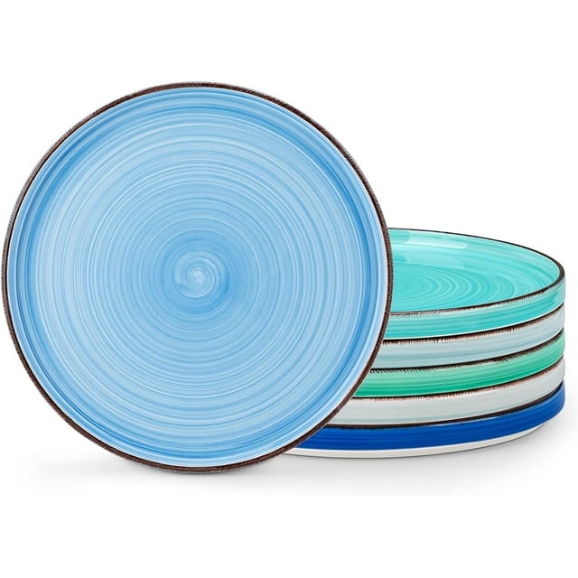 vancasso Bonita 10.5 Inch Dinner Plates, Ceramic Dinner Plate Set, Salad Plates Set of 6, Large Dinnerware Plates, Microwave, Oven and Dishwasher Safe, Blue