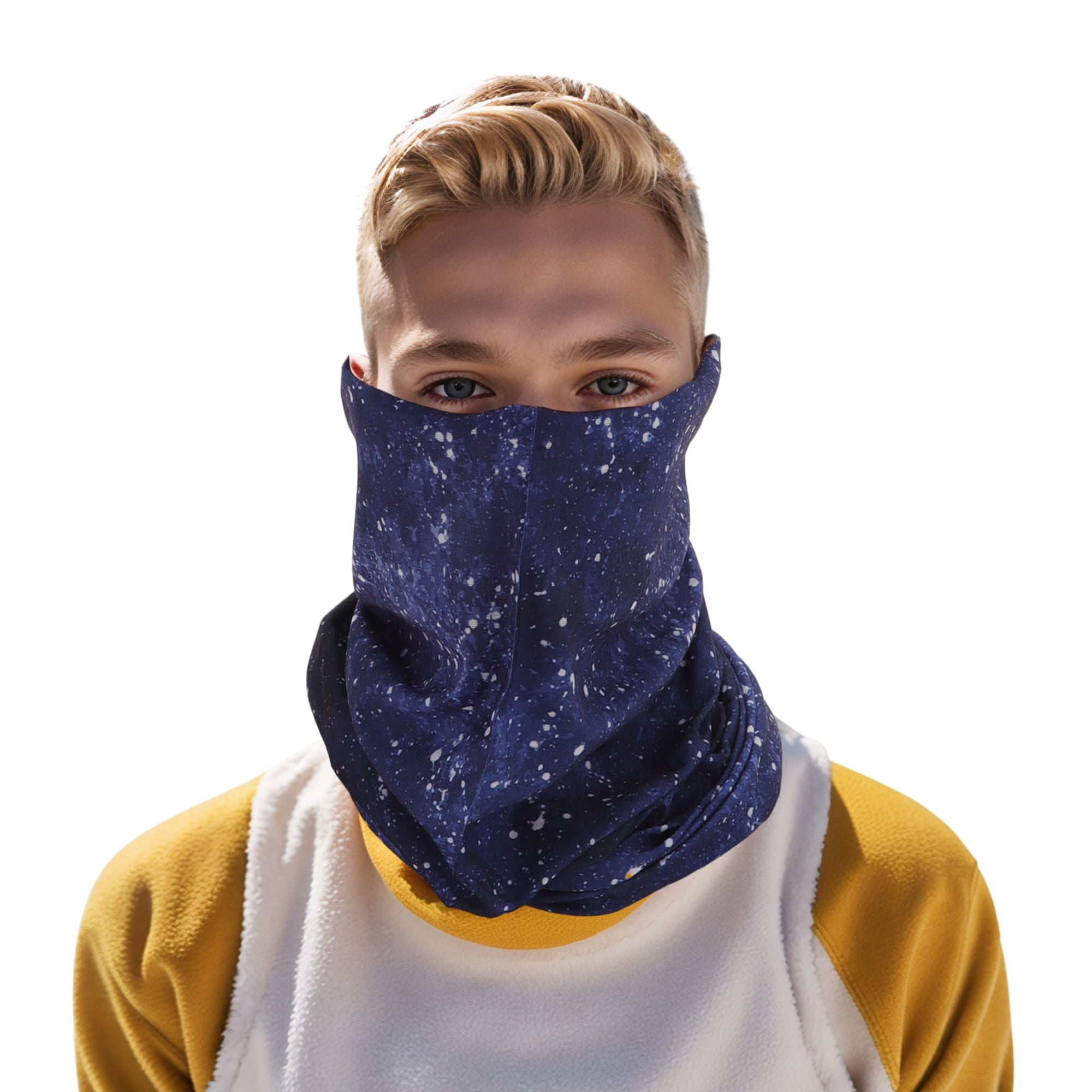 Unique Bargains Face Scarf Mask Deep Blue White 1 Pc