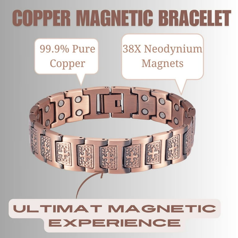 Wollet Men's Cross Copper Magnetic Bracelet, Copper