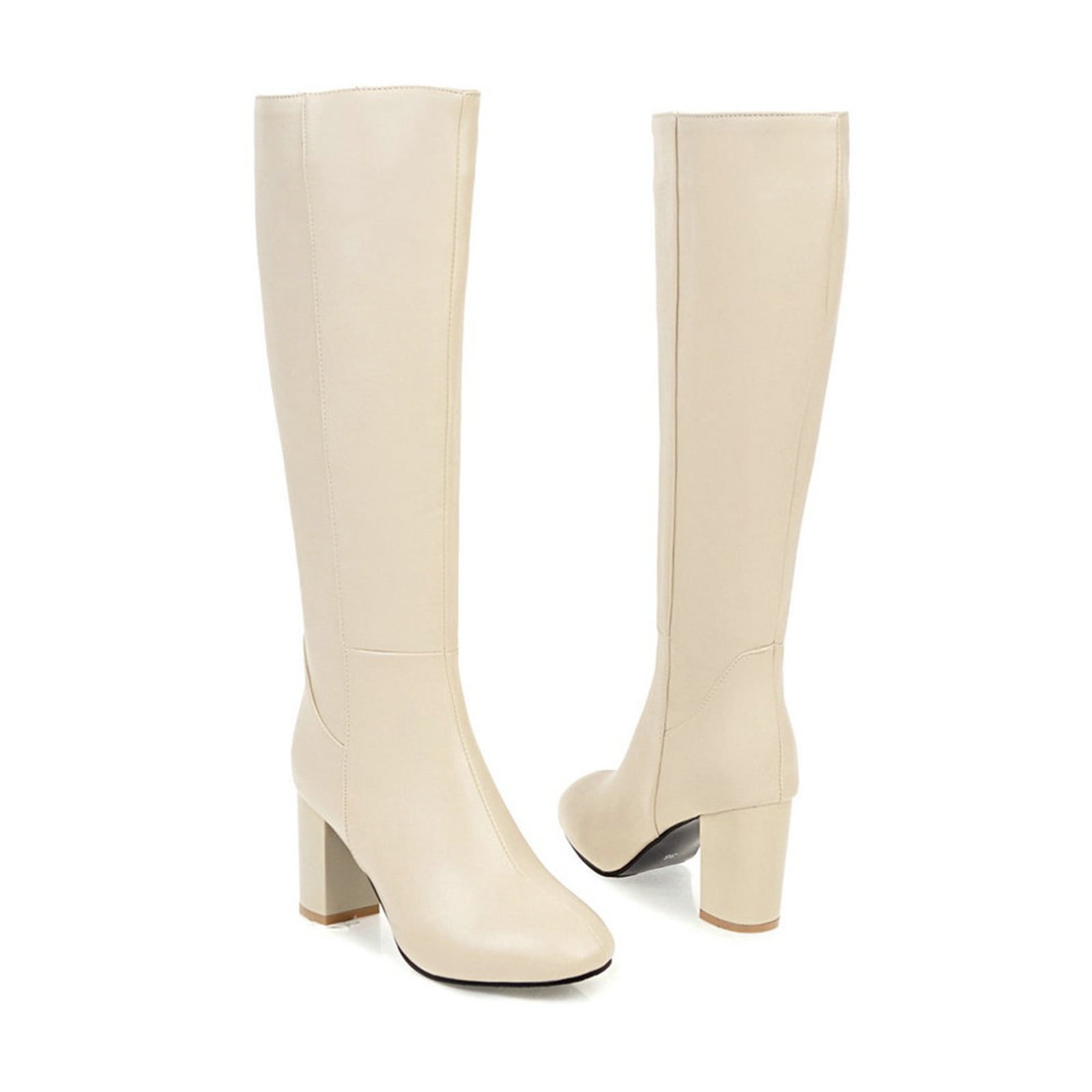 Summer Saving Clearance AXXD Women's Warm Riding Mid Calf High Heel Knee High Riding Boots Women Cowboy Boots Clearance Beige Size 39(US:7)