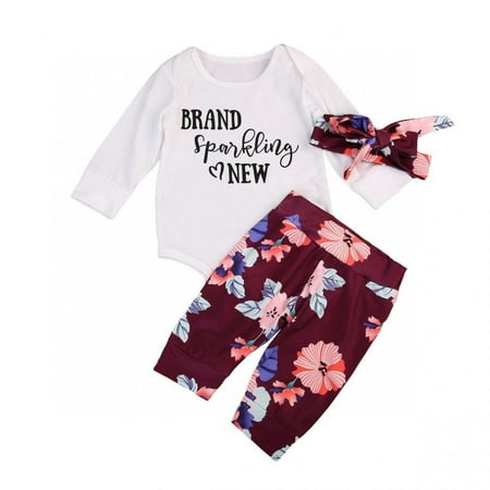 

Newborn Infant Baby Girls Flower Tops Romper Pants Leggings Outfits Clothes Set 0-24M
