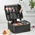 thumbnail image 3 of Walmart Train Case Cosmetics Organizer with Adjustable Dividers for Travel with Makeup & Toiletries, Black, Size 10.00" x 4.75" x 8.75", 3 of 8