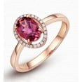 thumbnail image 3 of Halo 1.50 Carat Red 8x6mm Oval Cut Ruby And Moissanite Diamond Engagement Ring in 10k Rose Gold, 3 of 5