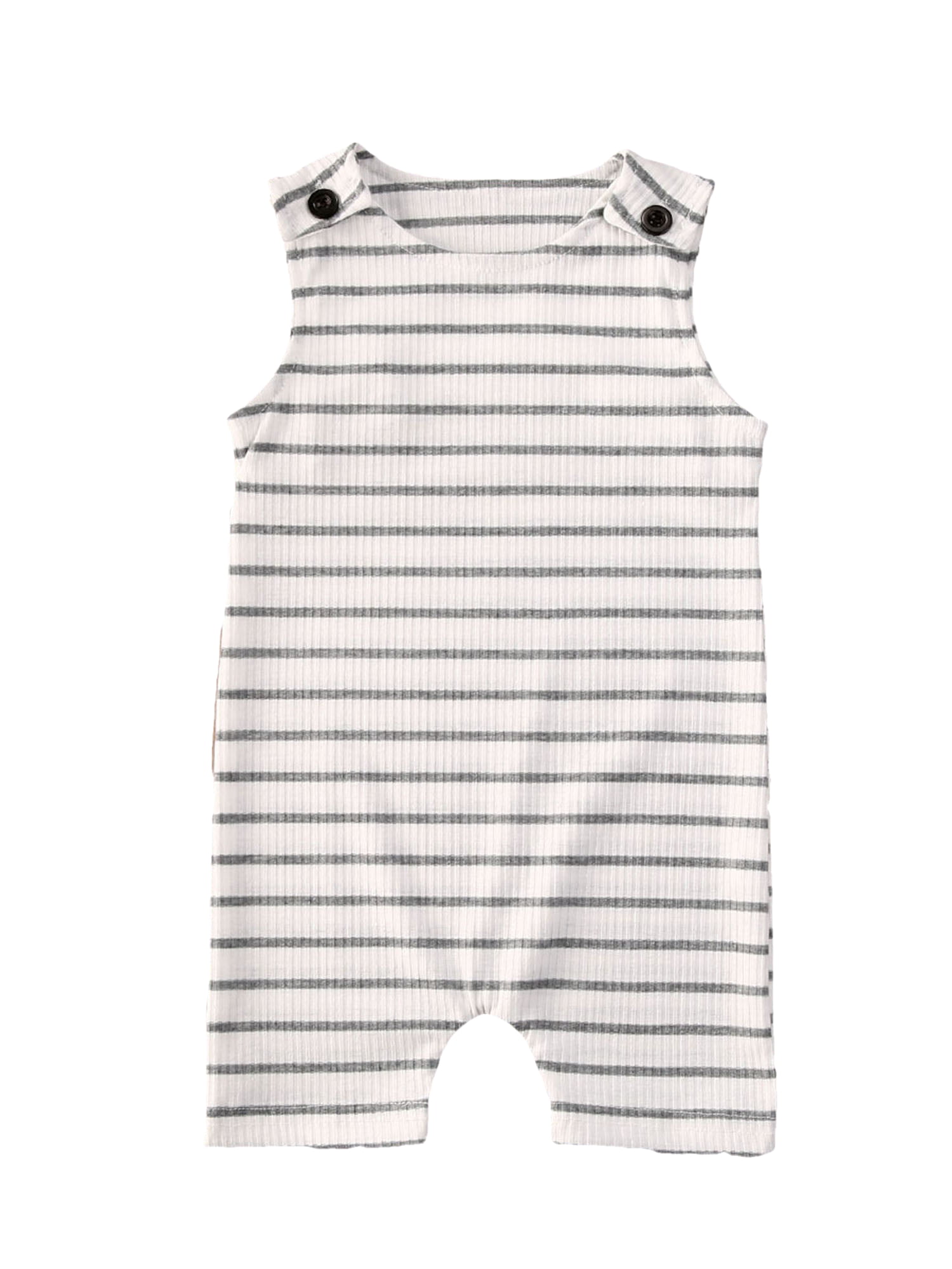 Suissewind Baby Girls Boys Rib Stripe Sleeveless Jumpsuit Toddler Kids Round Neck Pull-on Jumpsuits Shorts