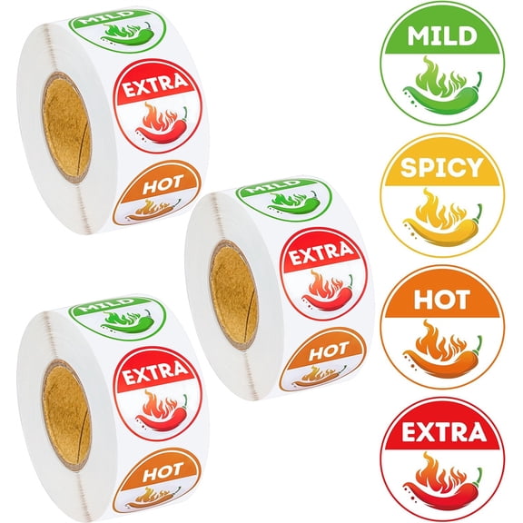 NOGIS 1500Pcs 4 Level Spicy Indicator Stickers Chili Food Warning Caution Labels for Grocery Store Restaurant Truck Deli Tags Self Adhesive Peel Off and Paste 1inch Circular