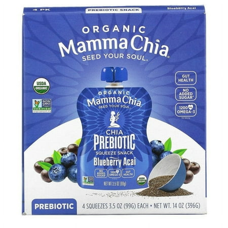 Mamma Chia  Organic Chia Prebiotic Squeeze  Blueberry Acai  4 Squeezes  3.5 oz