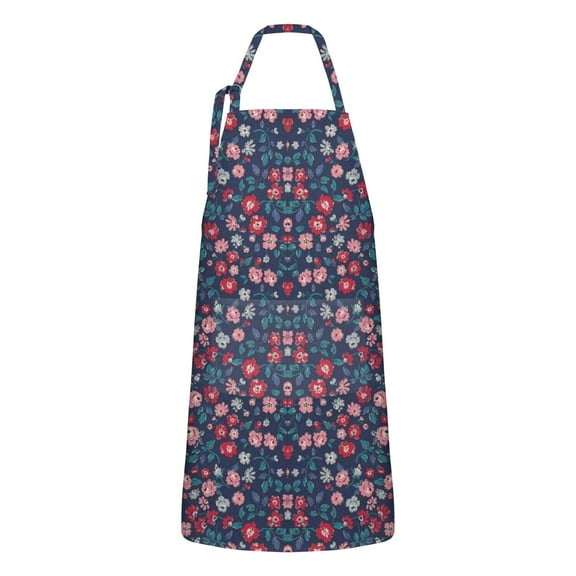 Pioneer Flower Floral Print Pattern Apron-Garden Aprons for Women with Pockets-Cotton Linen Waterproof Kitchen Cooking Gardening Aprons Adjustable for Kitchen,Cooking,BBQ and Salon 33x27 Inch
