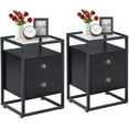 thumbnail image 7 of VECELO Set of 2 Glass Top Nightstand with 2-Drawer, Modern Side End Table with Open Storage Shelf for Bedroom Living Room Office, Black, 7 of 7