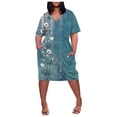 thumbnail image 1 of asddcavvf Robes pour Femmes Grande Taille Imprimé Floral Col en V Confortable Robe Ample Courte Sle, 1 of 6