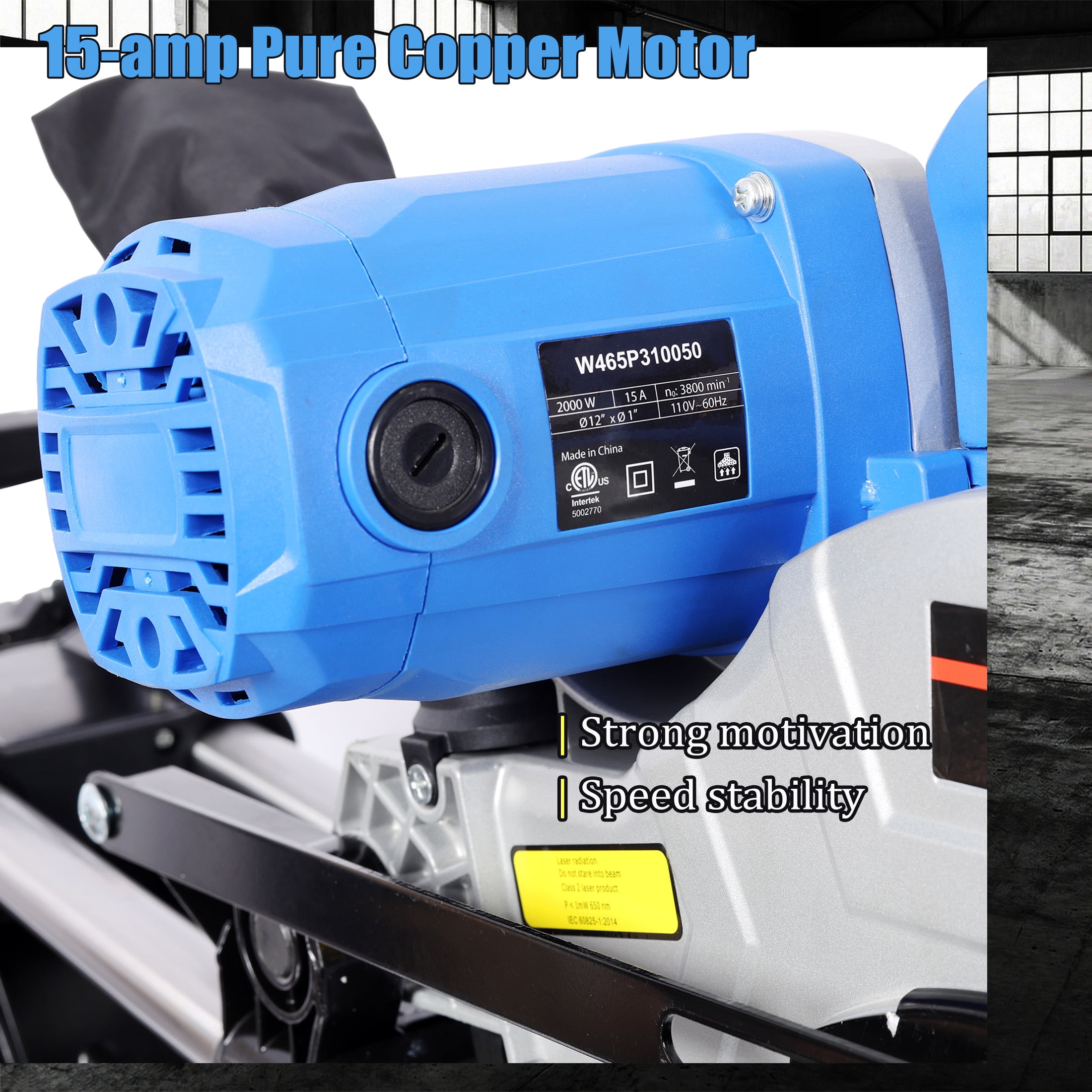 12-Inch Dual Bevel Miter Saw, with Laser Guide, Sliding Compound Miter Saw(-45 ° /0 ° /+45 ° ), 80T Blade Evolution Table Saw, 4.2x13in Cutting Capacity, for Wood Pvc Soft Metal, ETL Certificate