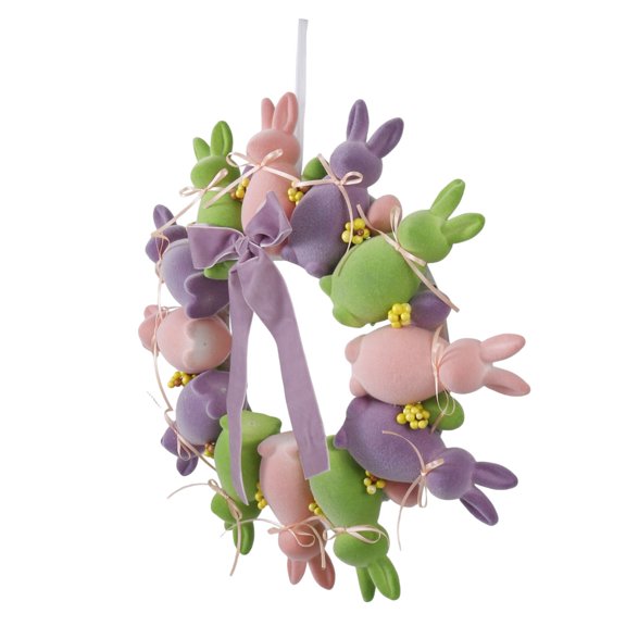 Unique Easter Rabbit Shape PVC Wreath with Whimsical Faux Design for Front Door Window Cabinet Wall Spring Holiday Indoor Festive Celebration
