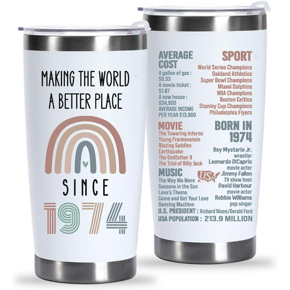 50th Birthday Gifts For Women Her, Turning 50 Years Old Birthday Gifts, Best Gifts for 50 Year Old Women Mom Wife Friends, 1974 Birthday Gifts, 50th Birthday Tumbler 20oz