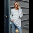 thumbnail image 4 of Camisa Informal de Larga A Rayas para Mujer, , con Cuello Redondo, Ajustada, Holgada, Básica Gris y M, 4 of 10