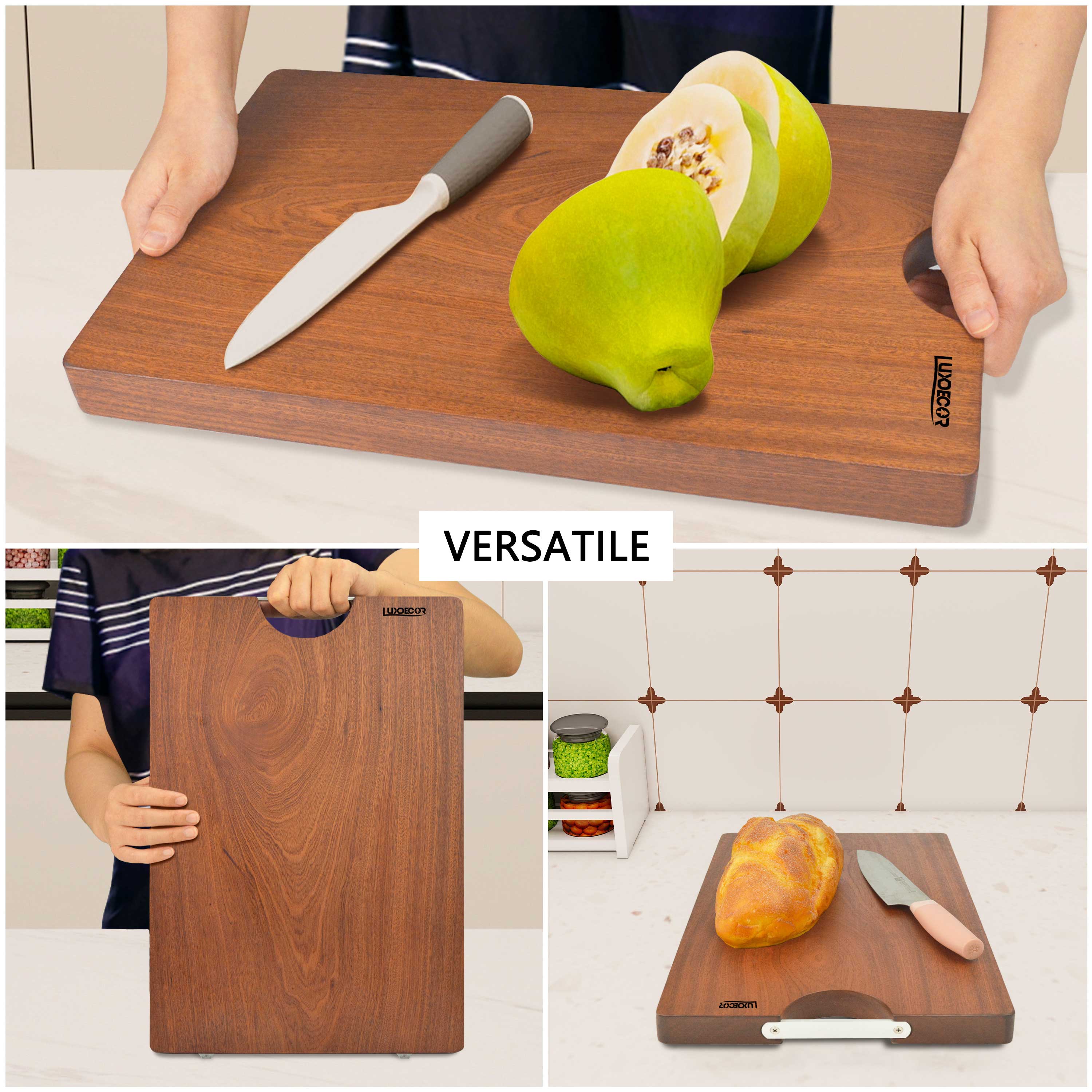 Real Solid Wood Cutting Board- Single Piece Wooden Cutting Board No Splicing&Glue, Sapele Wood Cutting Boards Of 17.7 * 11 .8* 1.2 in Heavy Duty